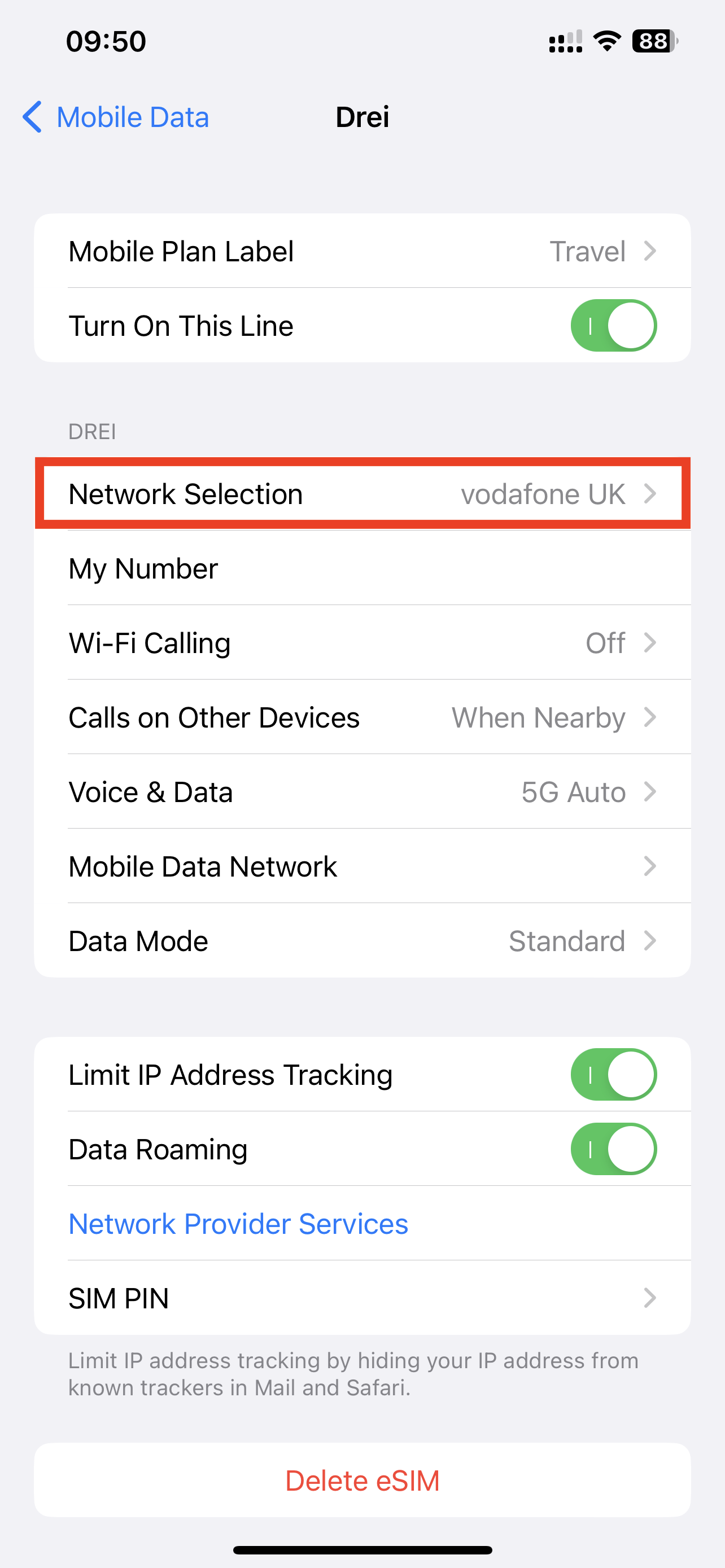 Manual network selection